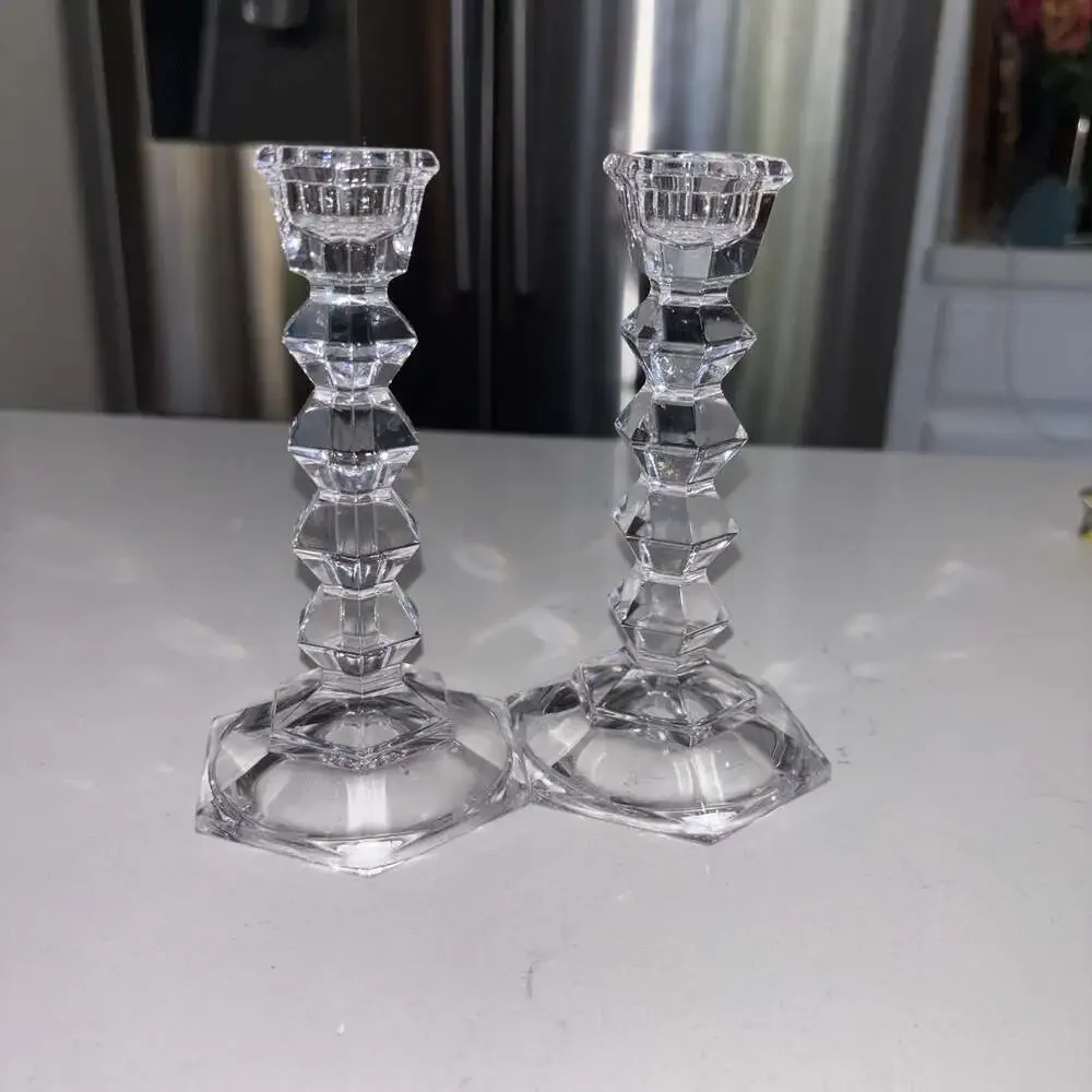 Mikasa Jewelstone Crystal Candlestick Candle Holders Set of 2